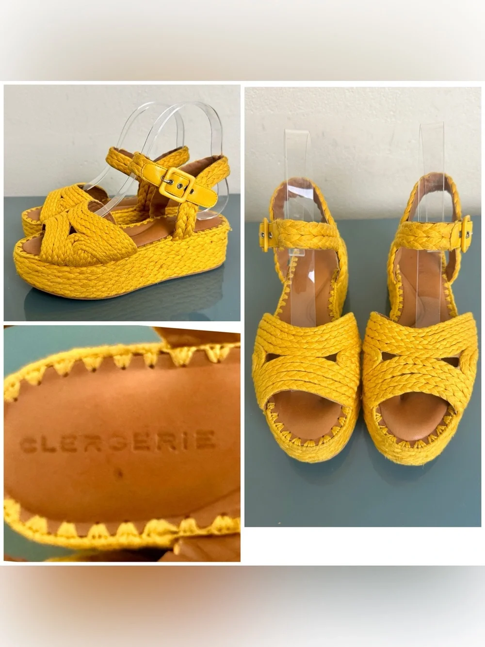 Robert Clergerie Aida Goldenrod Raffia Platform Sandals Size US 6 EU 36.5 $450